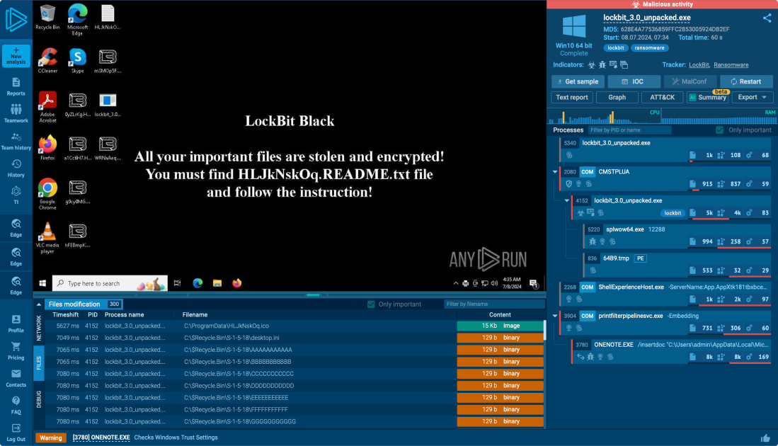 Screenshot of the ANY.RUN sandbox
